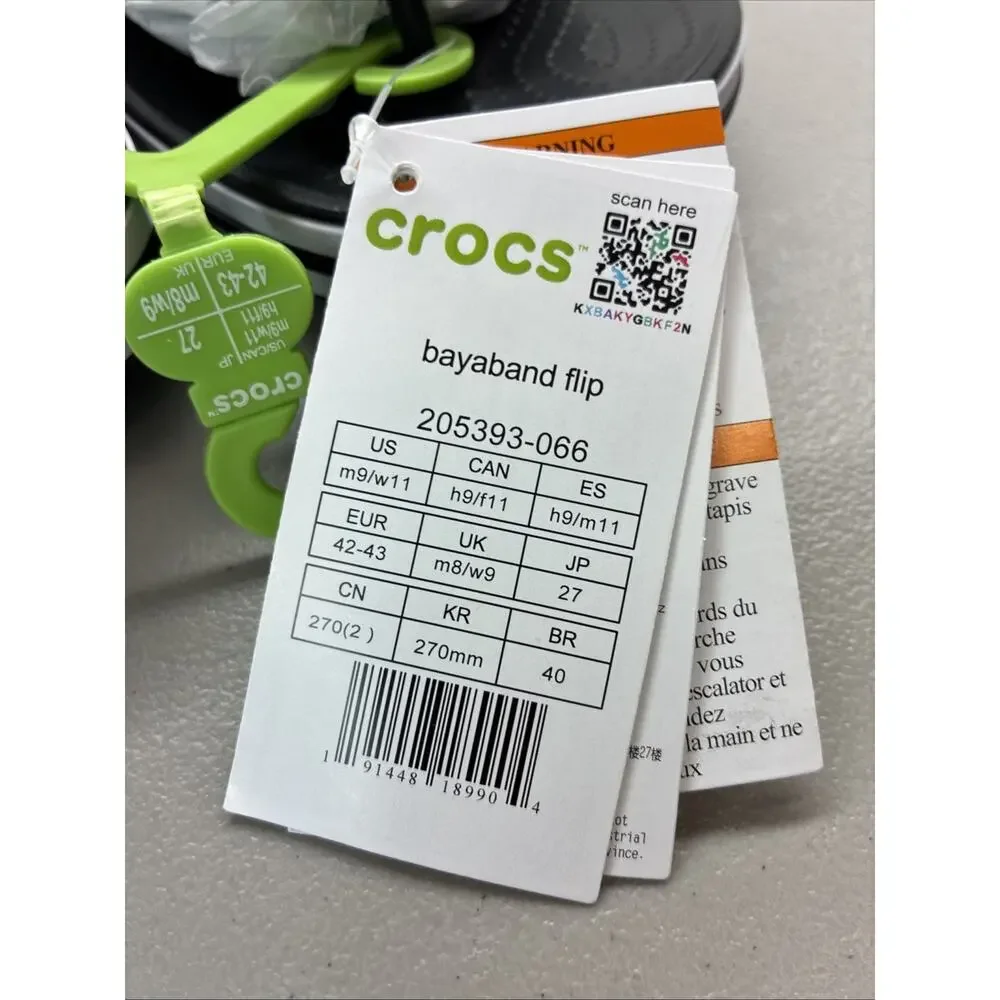 CROCS Unisex Bayaband Flip Flop Sandal, Black, M9/W11 - Brand New Mens 9